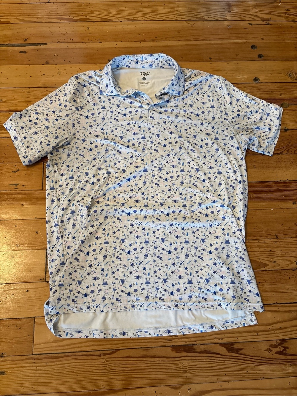 1764 Polo Golf Shirt Mens Large White Performance Stretch Cookout Grilling BBQ
